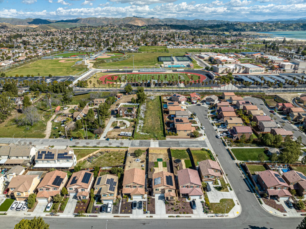 Aerial View of Suburban Lakeside Property In California