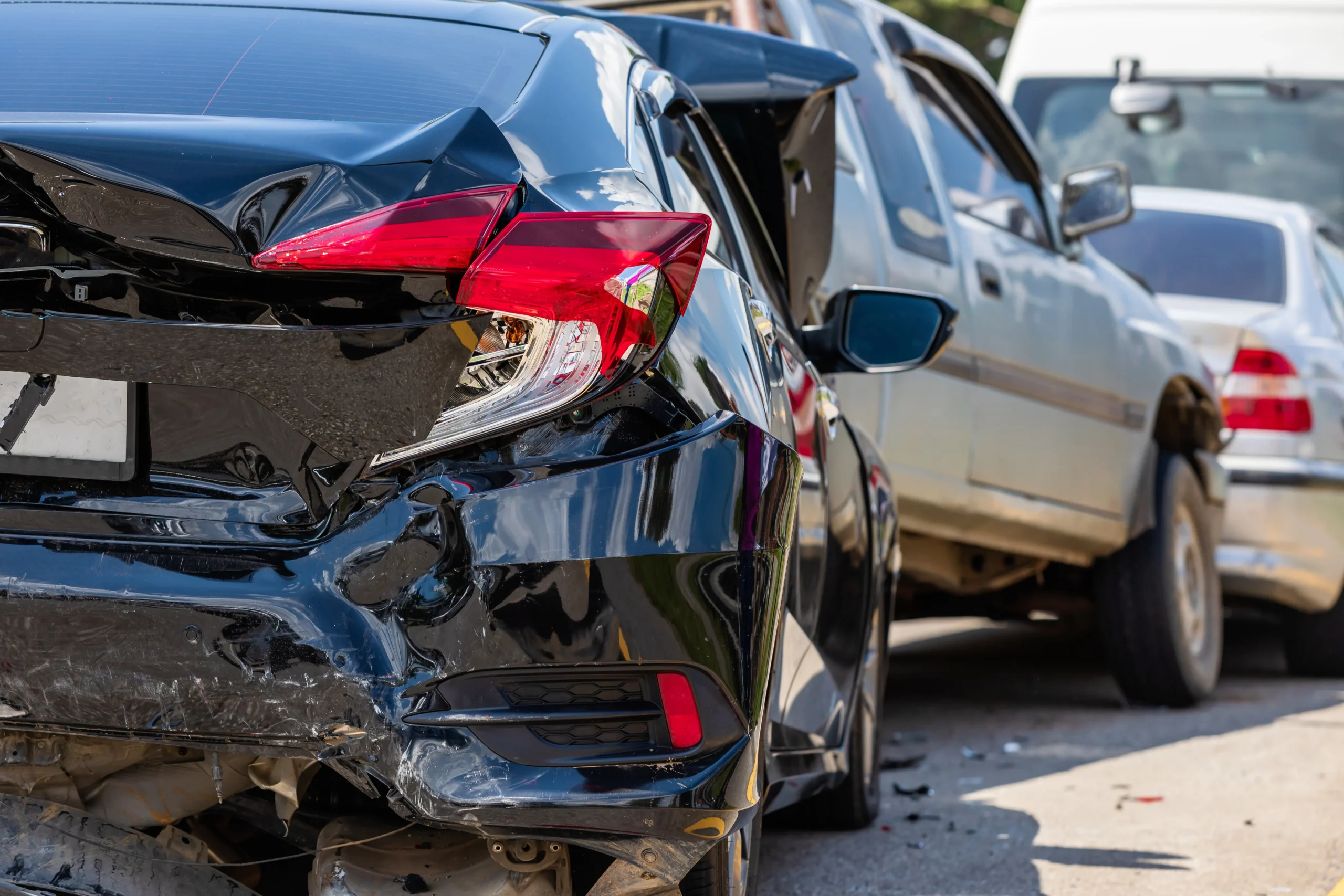 Multiple cars involved in a pileup accident on a road